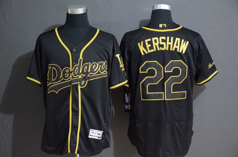 Dodgers 22 Clayton Kershaw Black Gold Flexbase Jersey,We sell and wholesale Dodgers 22 Clayton Kershaw Black Gold Flexbase Jersey on line form chian!